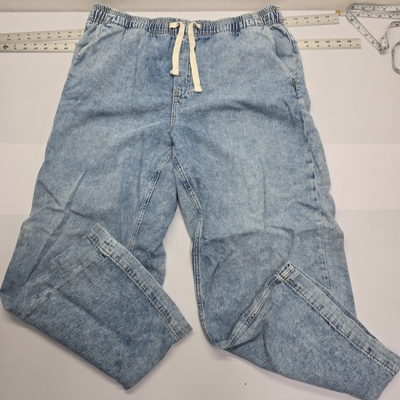 GAP Denim - Gap Denim High Rise Wide Leg Light Wash Drawstring Pants XL Blue Acid Wash